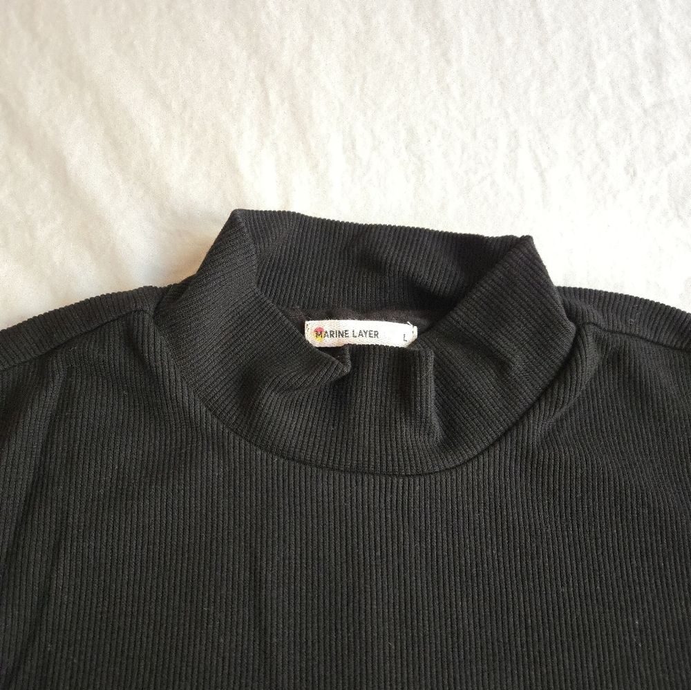 Marine Layer Black Lexi Rib Mock Neck Midi Dress Tencel Short Sleeve Fall - Picture 10 of 13